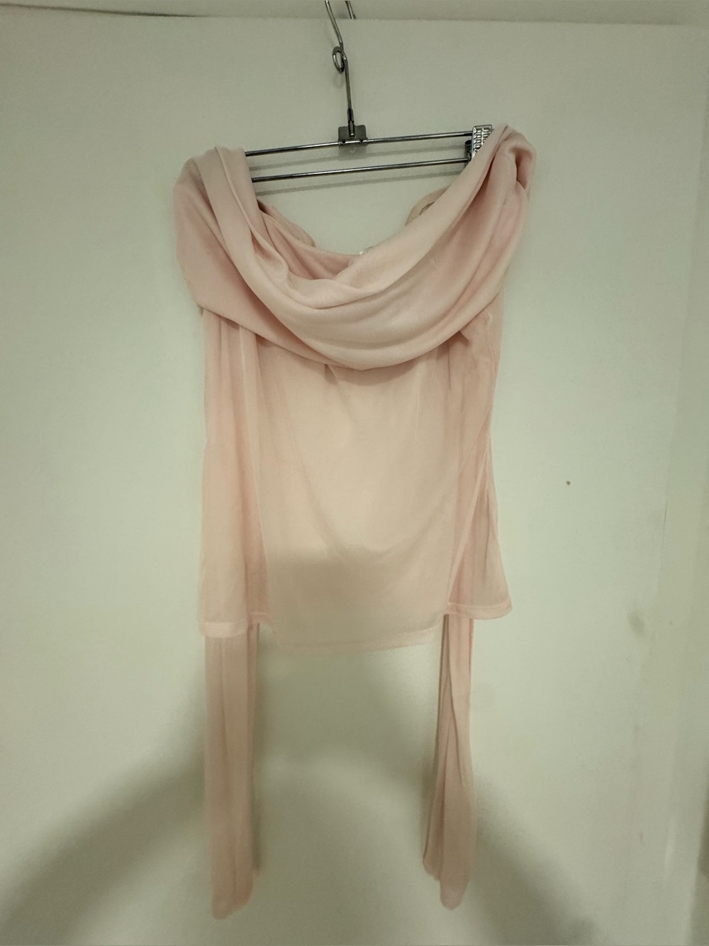 NWT-HELSA SHEER KNIT OFF THE SHOULDER TOP IN BALLET PINK- SIZE L- 100% VISCOSE - Picture 6 of 7